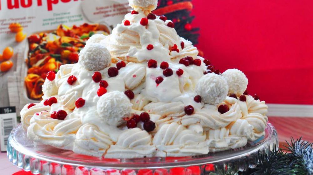 Как приготовить торт-безе елка с кокосовым кремом и раффаэлло