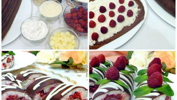 Рецепт Шоколадных блинчиков с кокосово-рисовым кремом и малиной