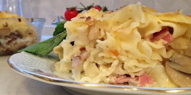 Рецепт фестонате с фрикадельками в сливках и под сыром