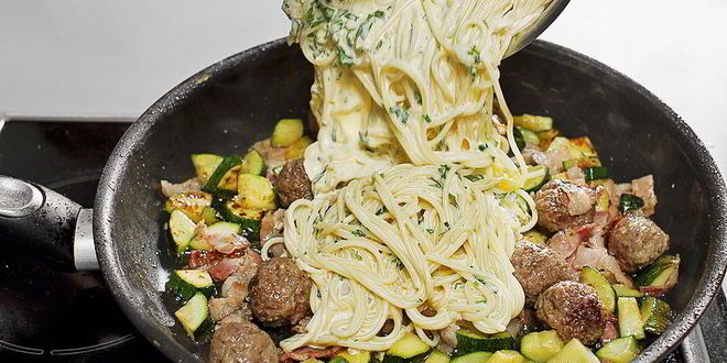 Рецепт карбонары с цукини и фрикадельками