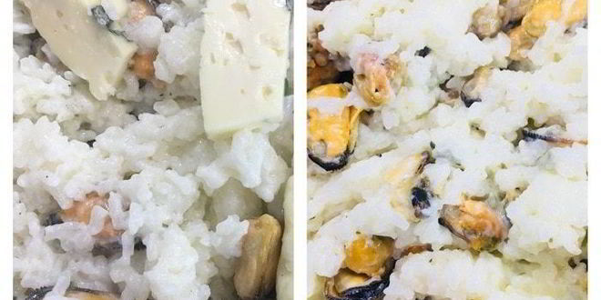 Рецепт риса с голубым сыром и мидиями