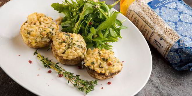 Рецепт грибов, фаршированных перловкой