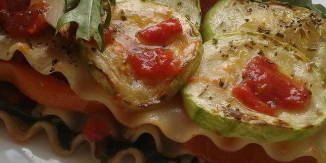 Рецепт лазаний с кабачками, шпинатом и сладким перцем