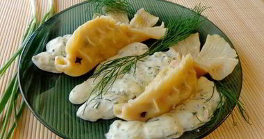 Рецепт Мантов с лососем Золотые рыбки