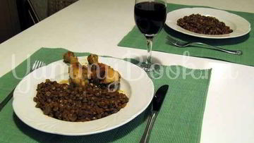 Рецепт Курицы жареной с чечевицей в вине