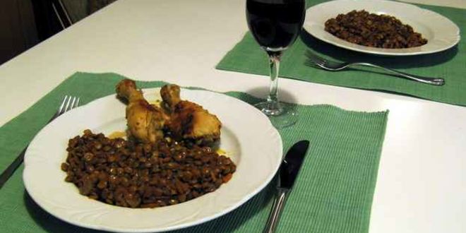 Рецепт курицы жареной с чечевицей в вине