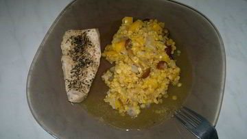 Рецепт Запеченной грудки индейки с чечевицей, опятами и перцем