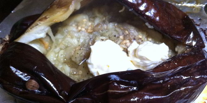 Рецепт запеченного целиком баклажан с овощами