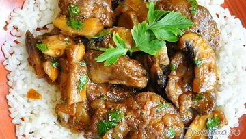 Рецепт Куриной печенки с грибами и белым вином