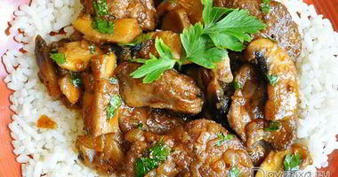 Рецепт Куриной печенки с грибами и белым вином