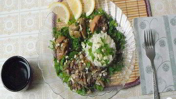 Рецепт Печени с рисом и грибами