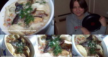 Рецепт Пельменей томленных в горшочке с беконом и лесными грибами