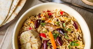 Рецепт Овощного плова с лесными грибами и фасолью