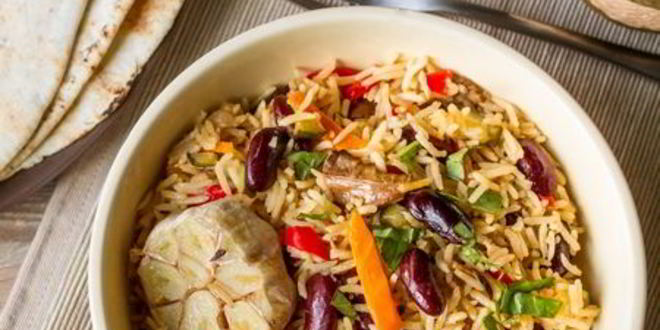 Рецепт овощного плова с лесными грибами и фасолью