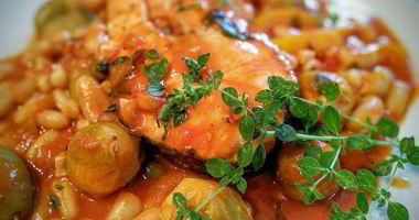 Рецепт Летнего овощного рагу с фасолью и лососем