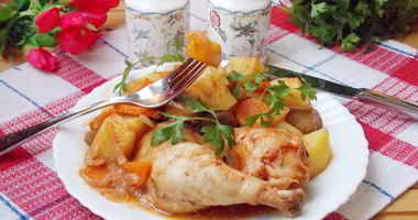 Рецепт Рагу из курицы с баклажанами в рукаве