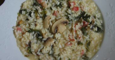 Рецепт Ризотто с грибами, капустой кале и беконом