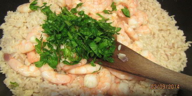 Рецепт ризотто с креветками и ароматными травами