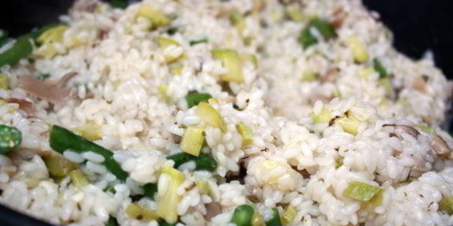 Рецепт зеленого ризотто с грибами