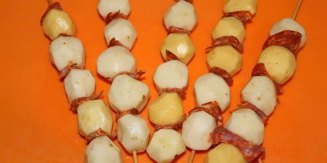 Рецепт кальмаров с чоризо и картофелем на гриле