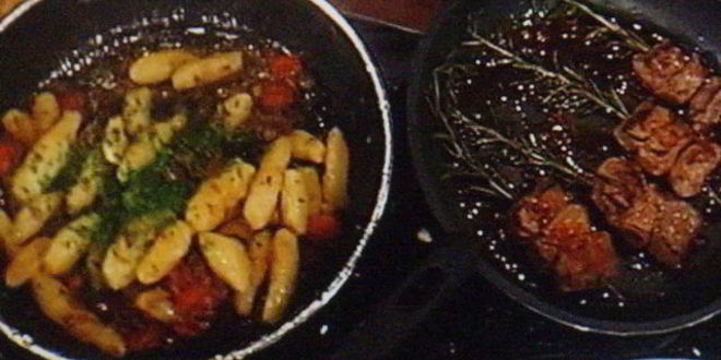 Рецепт шашлычков из ягненка с картофельными пальчиками и икрой из баклажанов