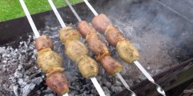 Рецепт шашлыка из картофеля с салом