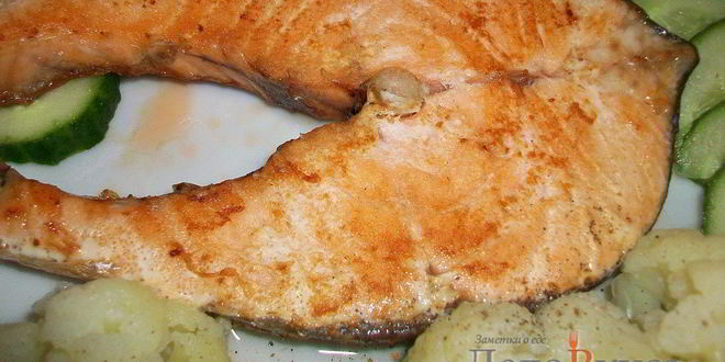 Рецепт жареного стейка из семги без масла