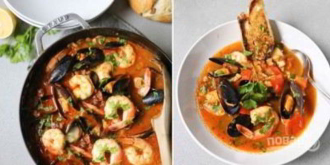 Рецепт жаркого с рыбой и морепродуктами в томатном соусе