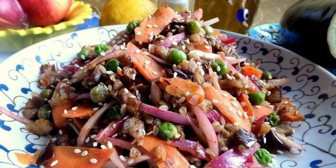 Рецепт гречки с баклажаном и морковкой