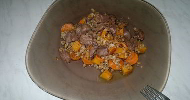 Рецепт Гречневой каши с тыквой, морковью и сердцем кролика