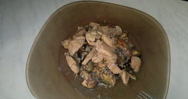 Рецепт Острой гречневой каши с баклажаном, имбирем и чесноком, печень кролика с кориадром