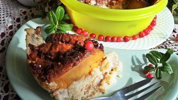 Рецепт Каши пшенной, запеченной под персиком