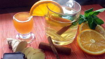 Рецепт Чая с имбирем, апельсином, мятой, медом и корицей
