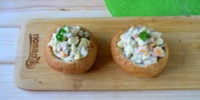 Рецепт булочек, фаршированных салатом оливье