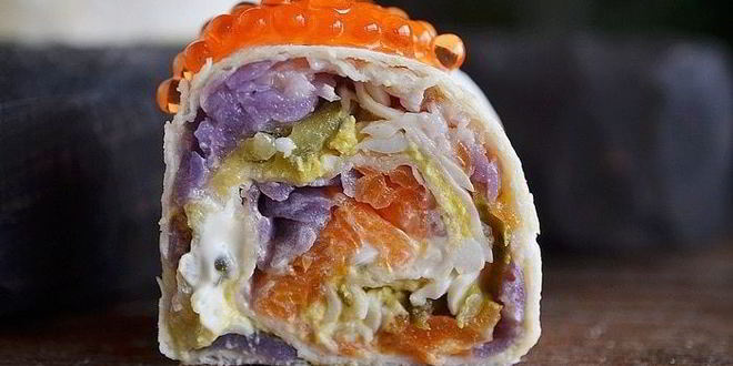 Рецепт оливье с рыбой в рулете