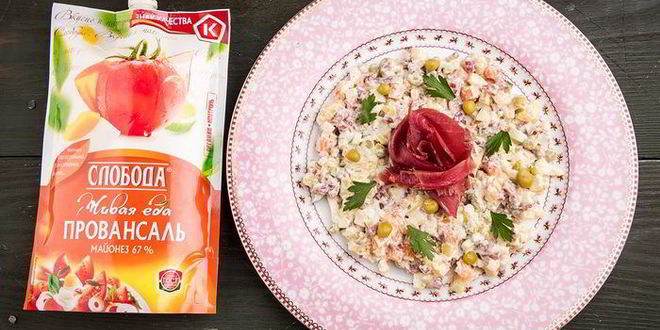 Рецепт салата оливье с копченой говядиной
