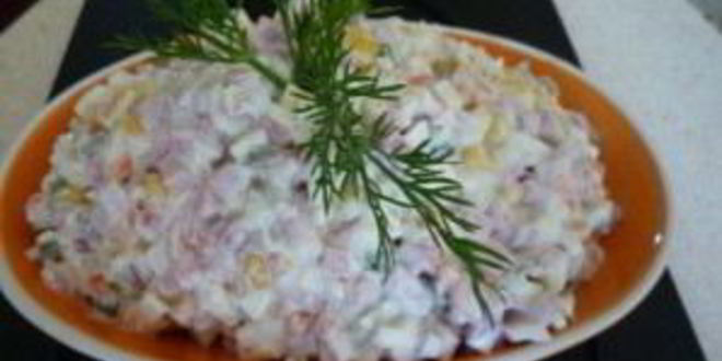 Рецепт салата оливье с копченой колбасой