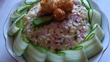 Рецепт Салата оливье с мясом и свежими огурцами