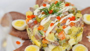 Рецепт Салата Оливье с языком