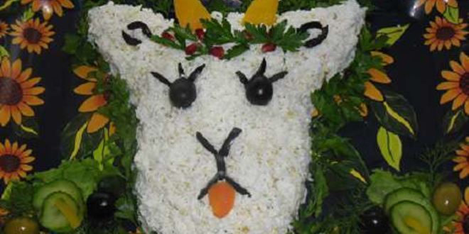 Рецепт салата оливье в виде козы