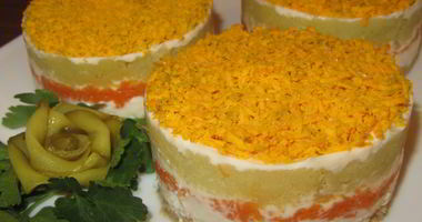 Рецепт Салата Мимоза с картошкой и сыром