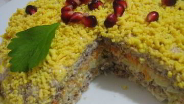 Рецепт Салата Мимоза с консервой и сыром