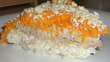 Рецепт Салата Мимоза с сайрой и рисом