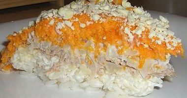 Рецепт Салата Мимоза с сайрой и рисом