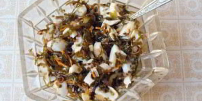 Рецепт салата с кальмарами