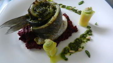 Рецепт Сибаса, запеченого с соусом песто