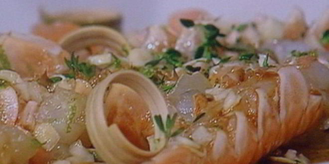 Рецепт гаспачо из паприки с пикантно замаринованной креветкой