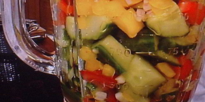 Рецепт гаспачо из паприки с пикантно замаринованной креветкой