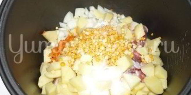 Рецепт горохового супа с копченостями из мультиварки