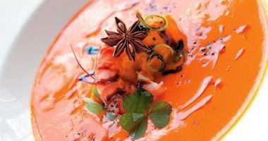 Рецепт Холодного тыквенного супа с теплыми креветками